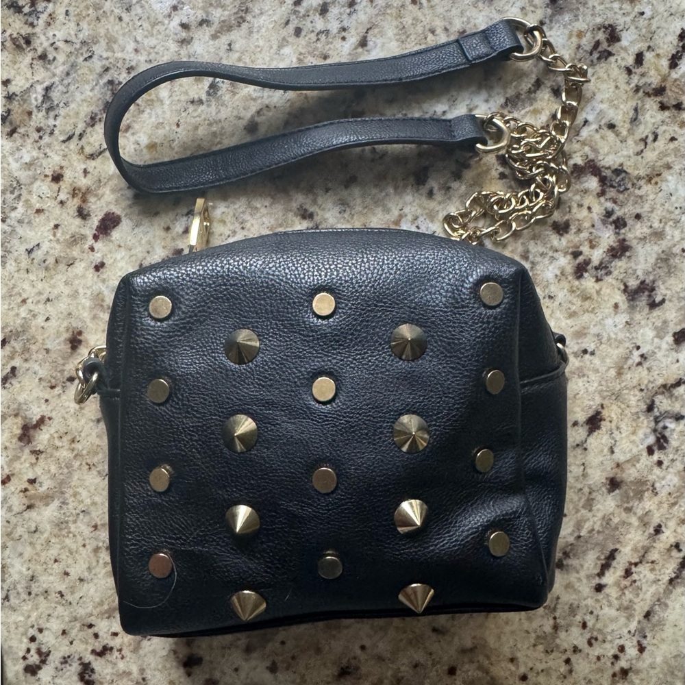 Steve Madden Black and Gold-tone Studded Crossbody Bag